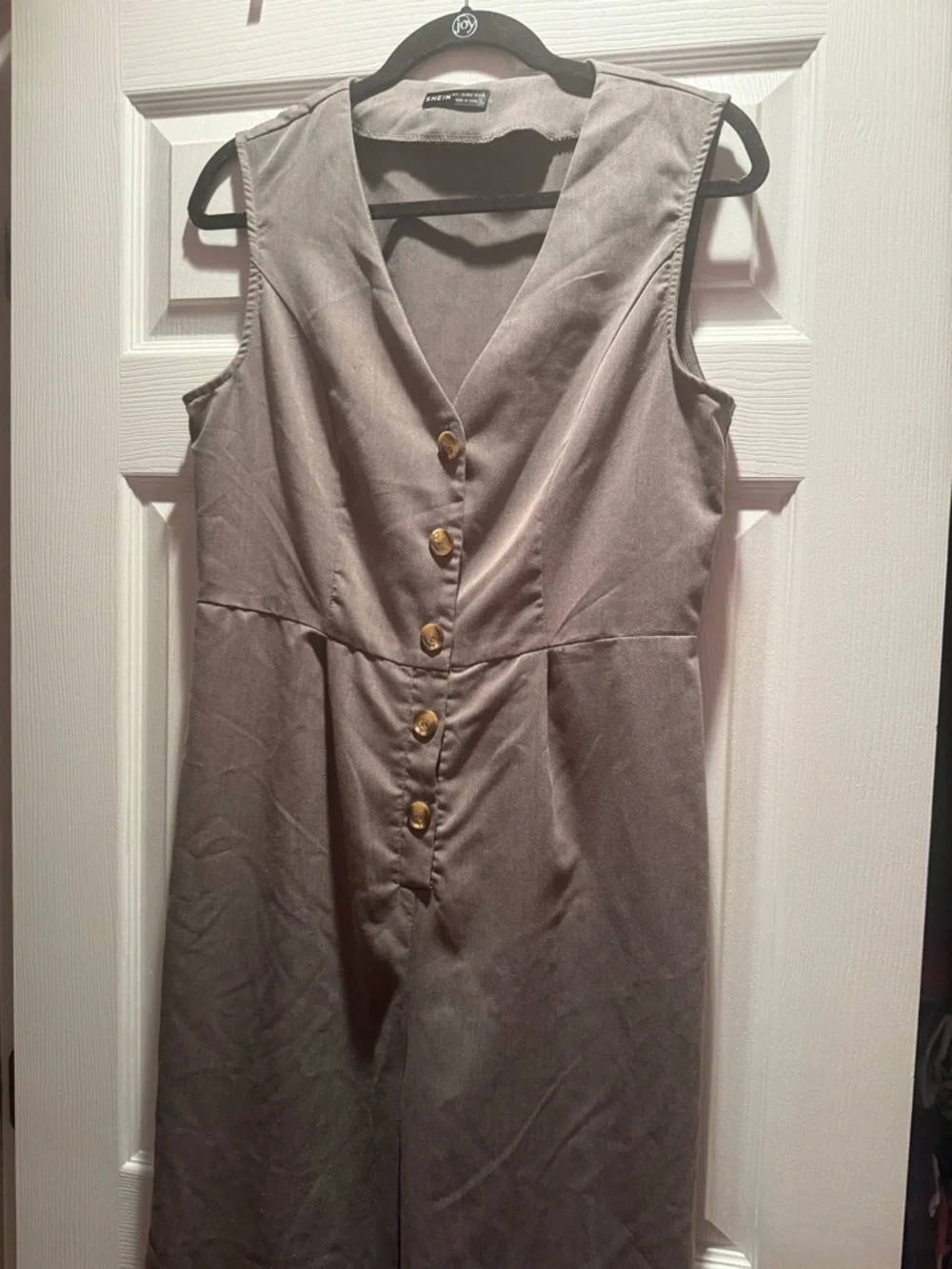 ❌SOLD❌SHEIN Olive Green Sleeveless Button-Front Wide-Leg Jumpsuit - Picture 3 of 6